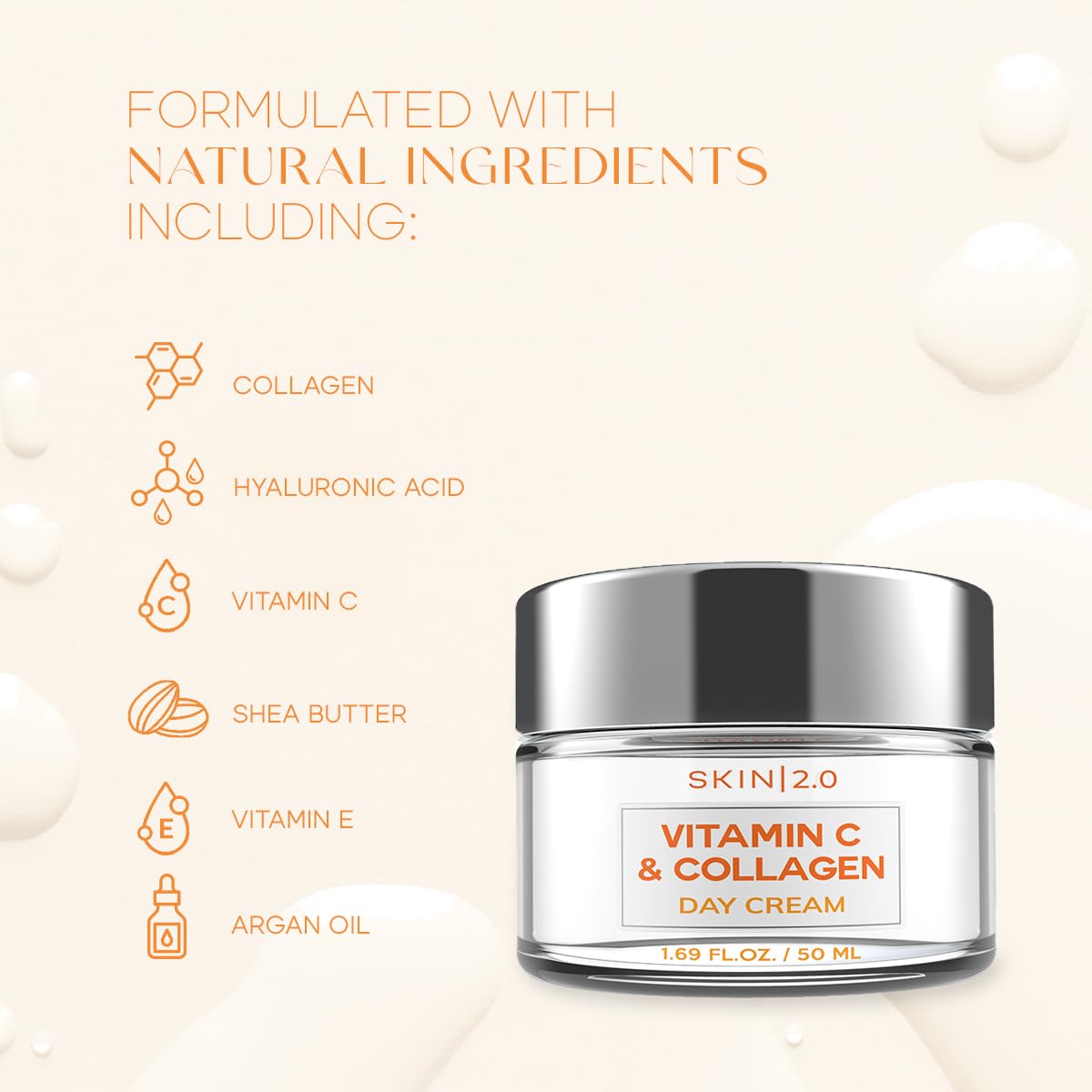 Skin 2.0 Vitamin C And Collagen Daily Face Moisturizer - Dermatologist Tested - Anti-Aging, Skin Tightening, Brightening Day Cre