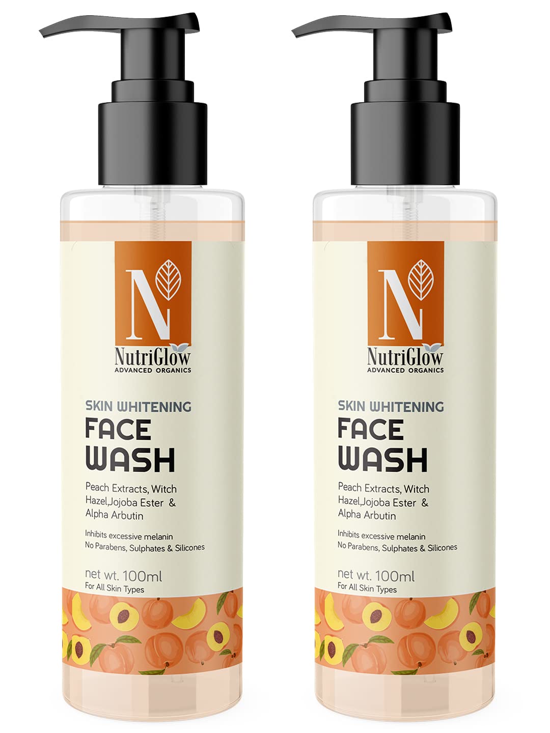 Nutriglow Advanced Organics Face Wash With Peach Extracts & Witch Hazel, 100 Ml Each (Pack Of 2)
