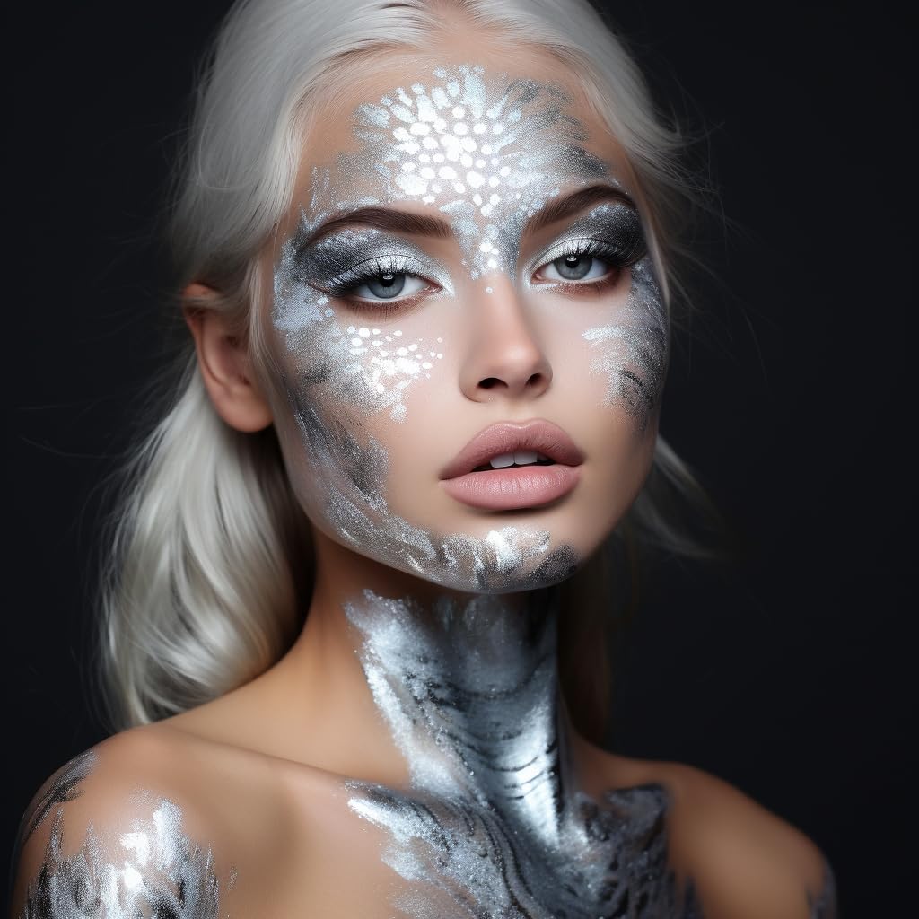 Ccbeauty Metallic Silver Face Paint Stick, Cream Blendable Full Body Paint Sticks,Sweatproof Hypoallergenic Waterproof Eye Black