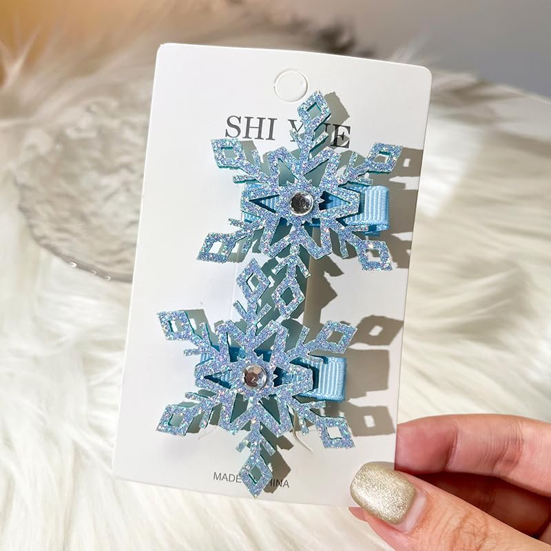 Tucewp 10Pcs Snowflake Hair Clip For Women Girls Cute Rhinestones Hair Pins Nonslip Sparkly Hair Barrette Snap Blue Metal Alliga