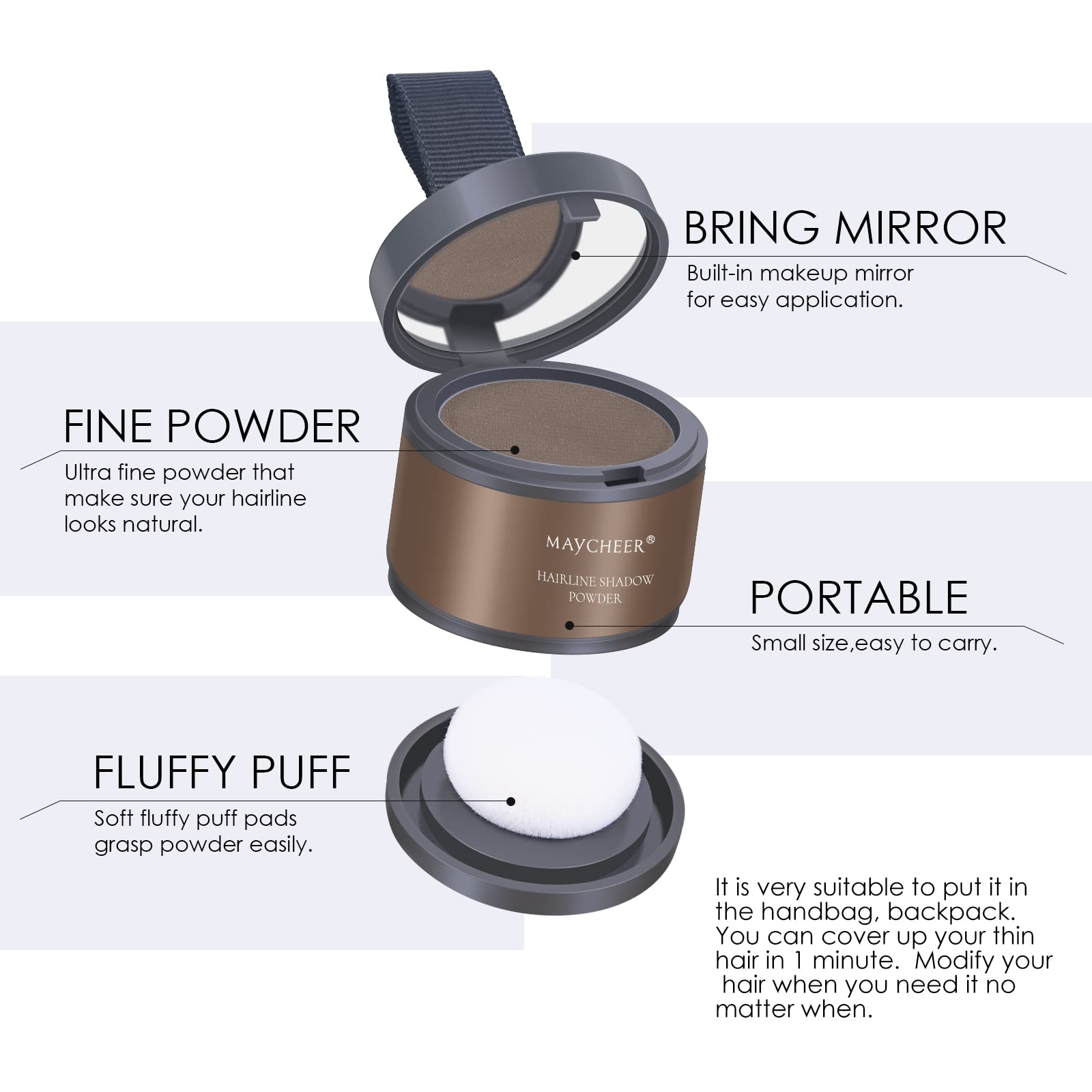 Freeorr Root Touch Up Hair Powder - Hairline Shadow For Thinning Hair & Gray Coverage, For Women & Men, #20 Shallow Walnut Color