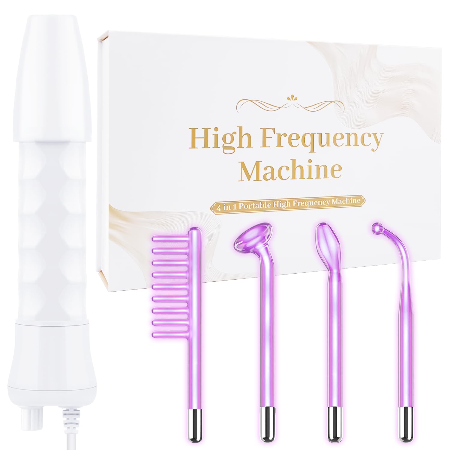 High Frequency Facial Wand - Uaike 4 in 1 Violet Portable Handheld High Frequency Facial Machine - at Home Face Skin Wand Device