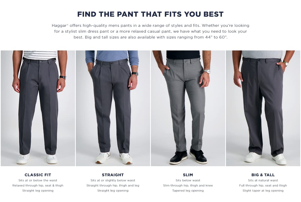 Haggar Mens Iron Free Premium Khaki Straight Fit Flat Front Flex Waist casual Pant, Black Onyx, 32 x 32