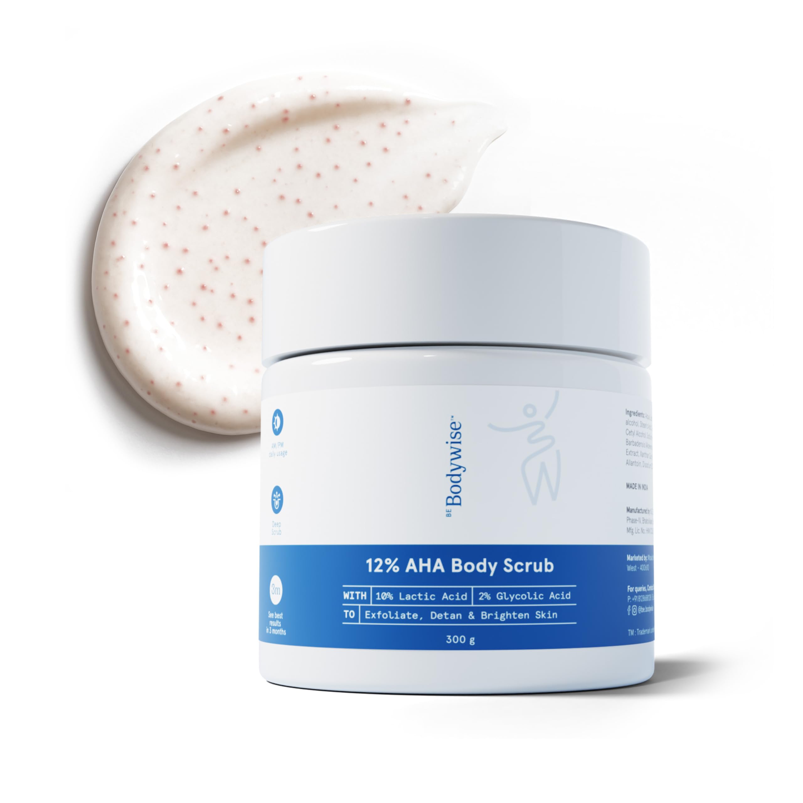 Be Bodywise 12% Aha Body Scrub | Exfoliating Scrub With Glycolic Acid & Lactic Acid | Smoothens Strawberry Skin & Rough Bumps | 
