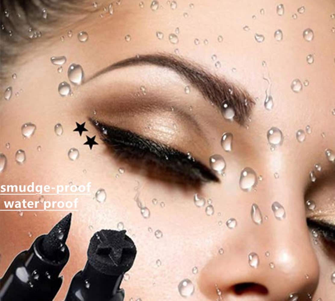 Go Ho 2Pcs Waterproof Eyeliner Stamps,Red And Black Star Stamp Eyeliner,Double-Side Long-Lasting Liquid Eyeliner,Eye Stamp With