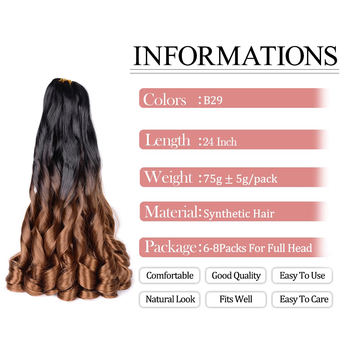 Luoyudu Bouncy Braiding Hair 24 Inch Loose Wavy Spanish Curly Braids Hair 75g/pack French Curly Crochet Hair 8Pack Spiral Curly