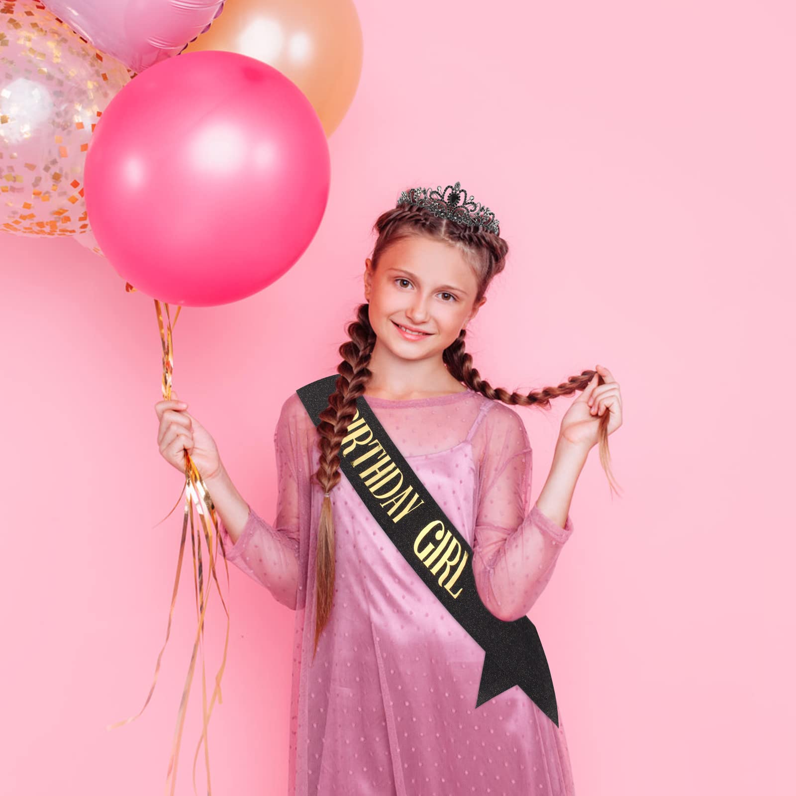 'Birthday Girl'' Sash & Rhinestone Tiara Set Black Silver Cocide Birthday Sash And Crown For Women Birthday Decoration Kit Rhin