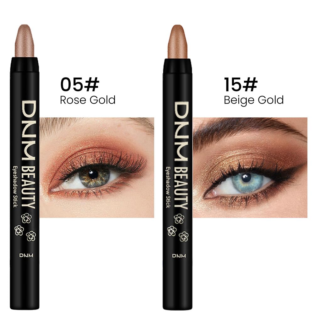 Kaely 2Pcs Cream Eyeshadow Stick Set For Eyes,Rose Gold & Beige Gold Shimmer Pen,Eye Brightener Halloween Makeup,Sombras Para Oj