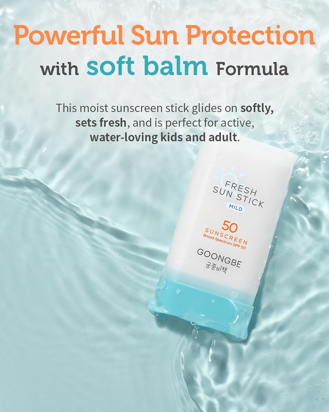 GOONGBE Fresh Sun Stick Mild SPF 50 - No White Cast Zinc Oxide Mineral Sunscreen Stick Balm - Non Greasy Soft Matte Finish - Tra