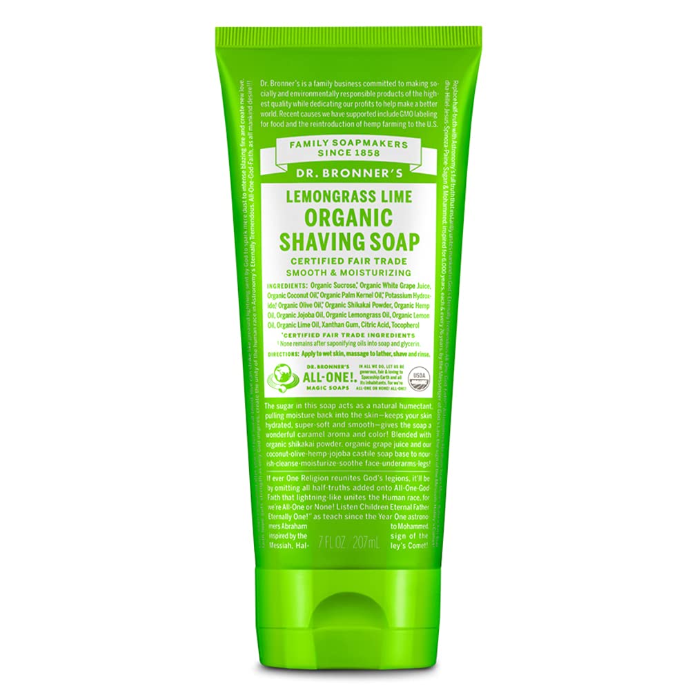 Dr. Bronner's - Organic Shaving Soap (Lemongrass, 7 Ounce) - Certified Organic, Sugar and Shikakai Powder, Soothes and Moisturiz