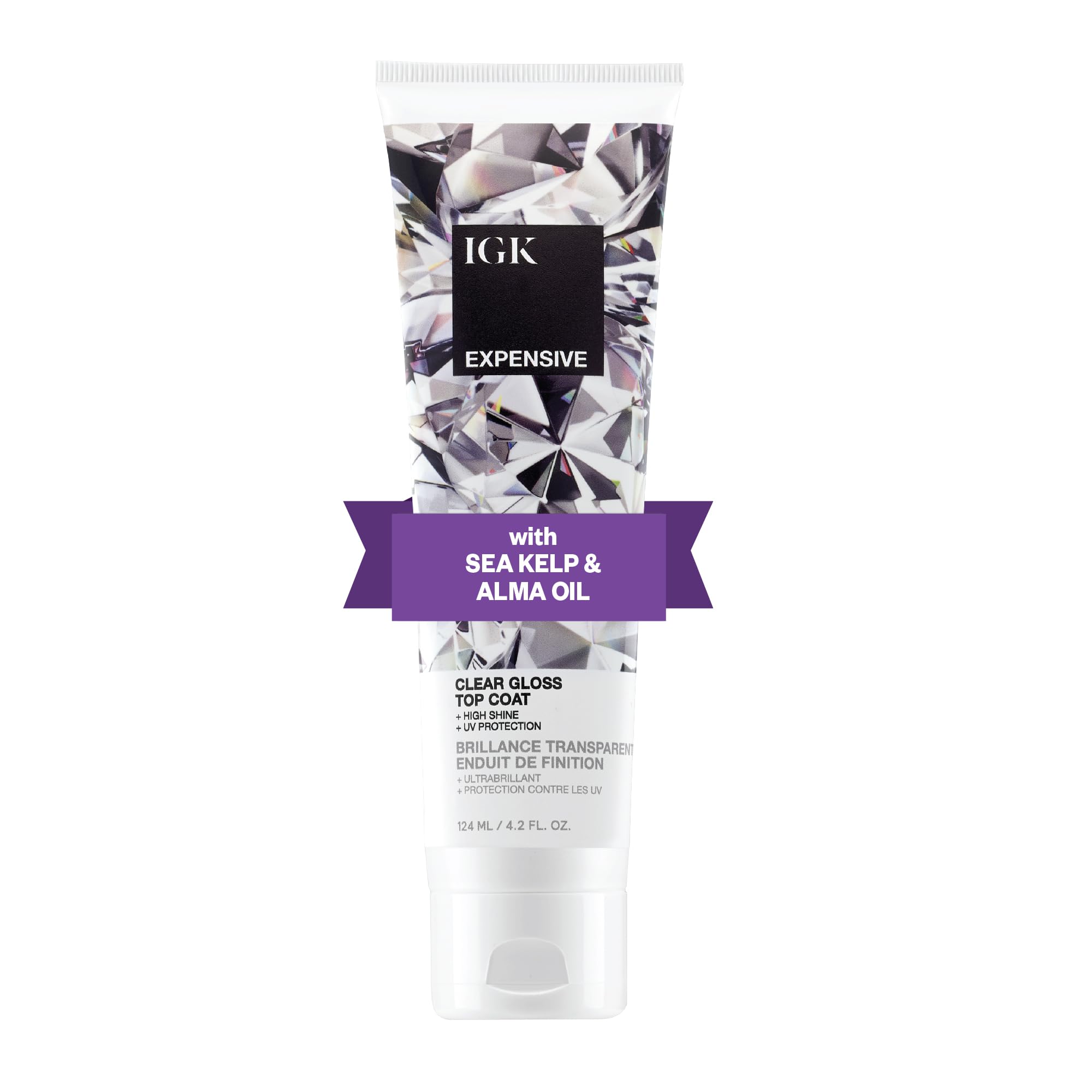 IGK EXPENSIVE Clear Gloss Top Coat - 4.2 Oz, Shine & Strengthen, Vegan & Cruelty Free, Clear Finish for Smooth Hair