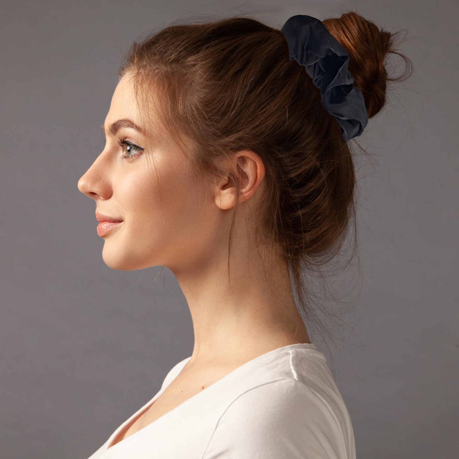 6PCS Satin Silk Hair Scrunchies for Women Girls Big Bow Scrunchies for Thick Curly Long Hair Brown Black Elastic Hair Ties Soft