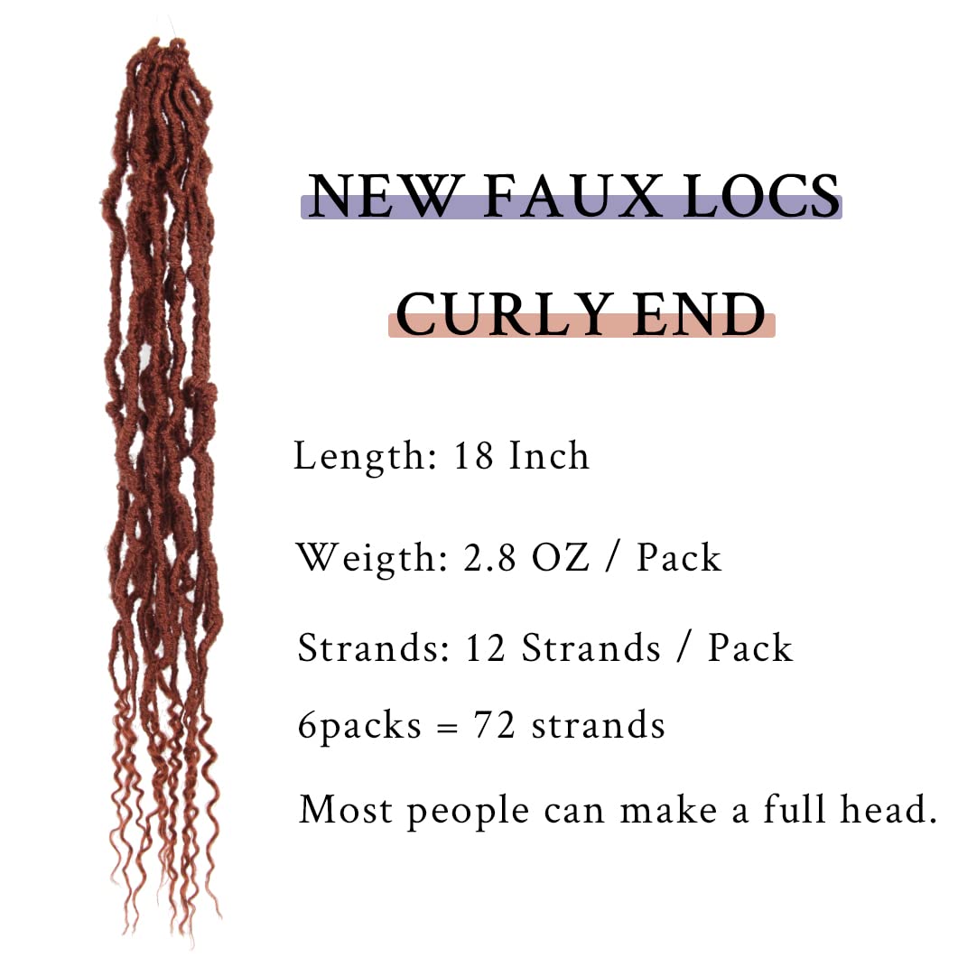BOHOBABE 18 Inch New Faux Locs With Curly End 6 Packs Soft Locs Crochet Hair 72 Strands Natural Crochet Braids (6Packs,350#)