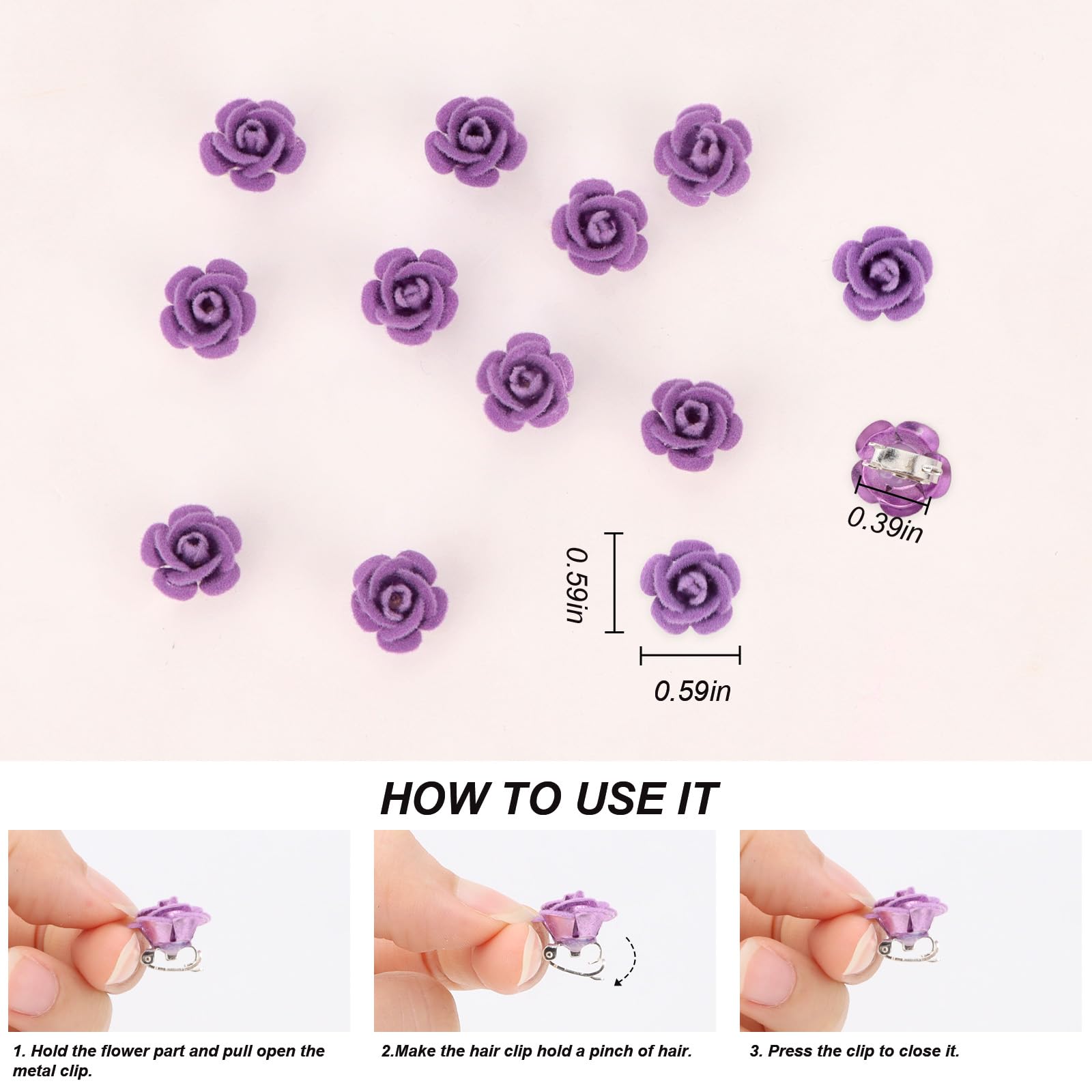 Wecoe 30 Pcs Small Purple Rose Flower Hair Clips Cute Decorative Tiny Mini Clips Wedding Halloween Hair Accessories Women Valent