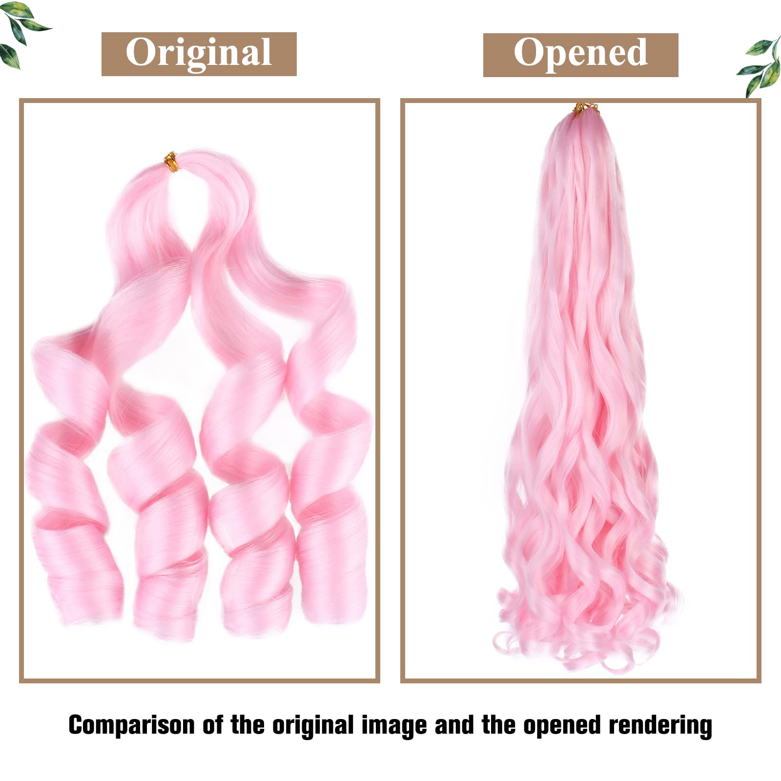 Cookoo Pre Stretched French Curl Braiding Hair Pink 22 Inch 2 Packs Goddess Crochet Hair With Curly Wave Ends 75G/Pack Loose Wav