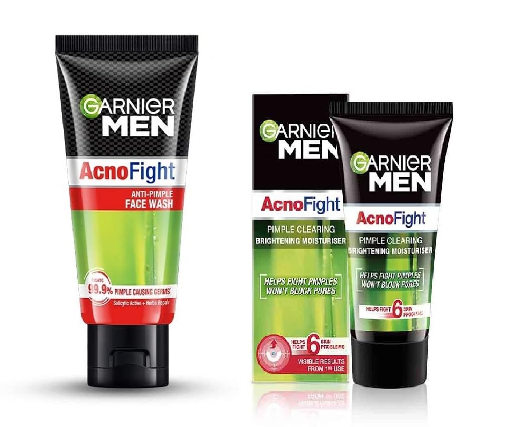 Garnier Men Acno Fight Face Wash 50G + Acno Fight Pimple Clearing Brightening Moisturizer 20G (2 Item In Set)