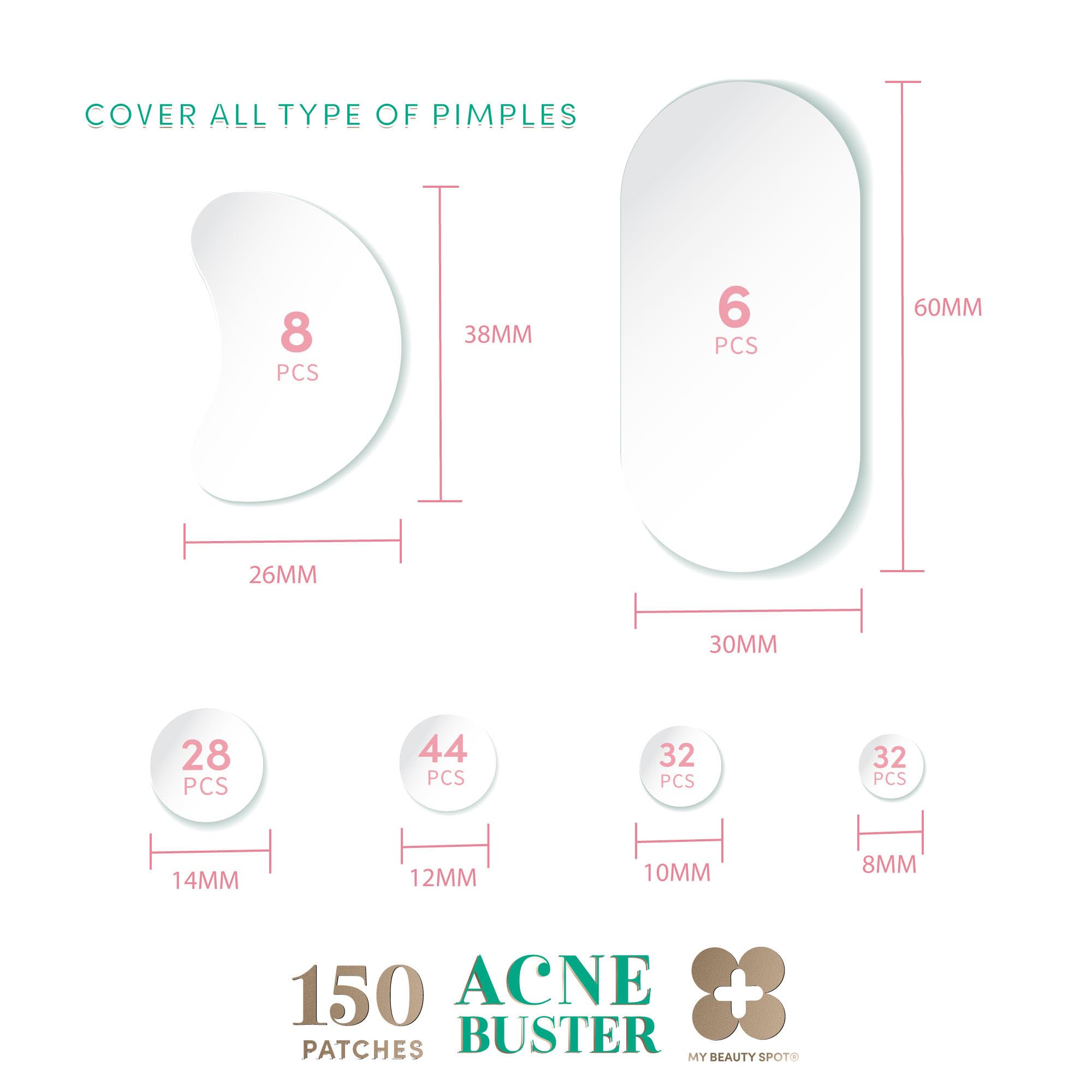 My Beauty Spot 150 Pimple Patches Multi Size Acne Patches For Face 150 Pcs With Salicylic Acid, Vitamin A And Aloe Vera - Pimple