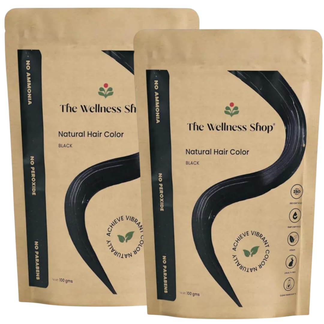 The Wellness Shop Natural Black Hair Colour Powder (100G Pack Of 2), Herbal Hair Dye For Grey Coverage | Chemical-Free, Ammonia-