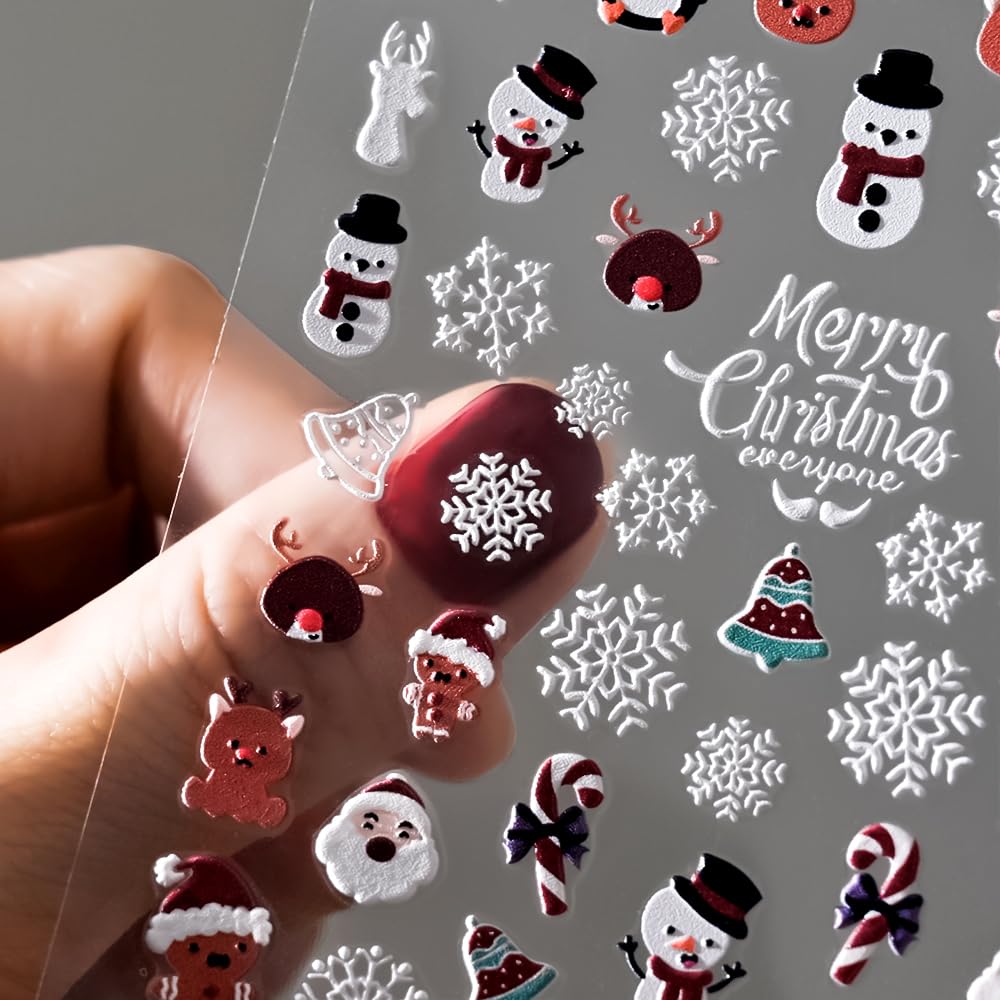 Christmas Nail Art Stickers 5D Embossed Snowman Snowflakes Nail Stickers Santa Claus Elk Winter Design Self-Adhesive Xmas Nail D