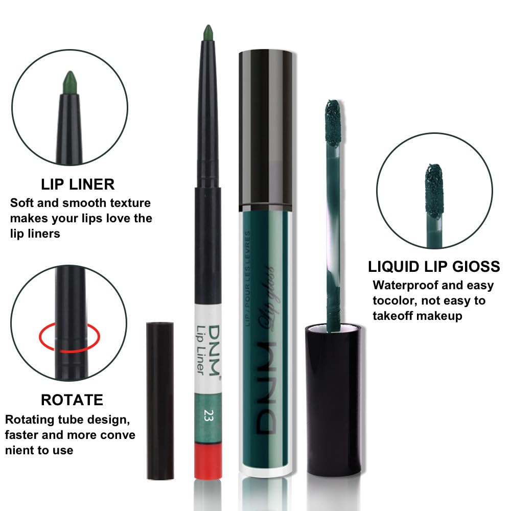 Evpct 2Pcs Matte Dark Green Lipstick And Lip Liner Gloss Makeup Set Dnm Matt Matte Liquid Lipstick Long Lasting Set 24H And With