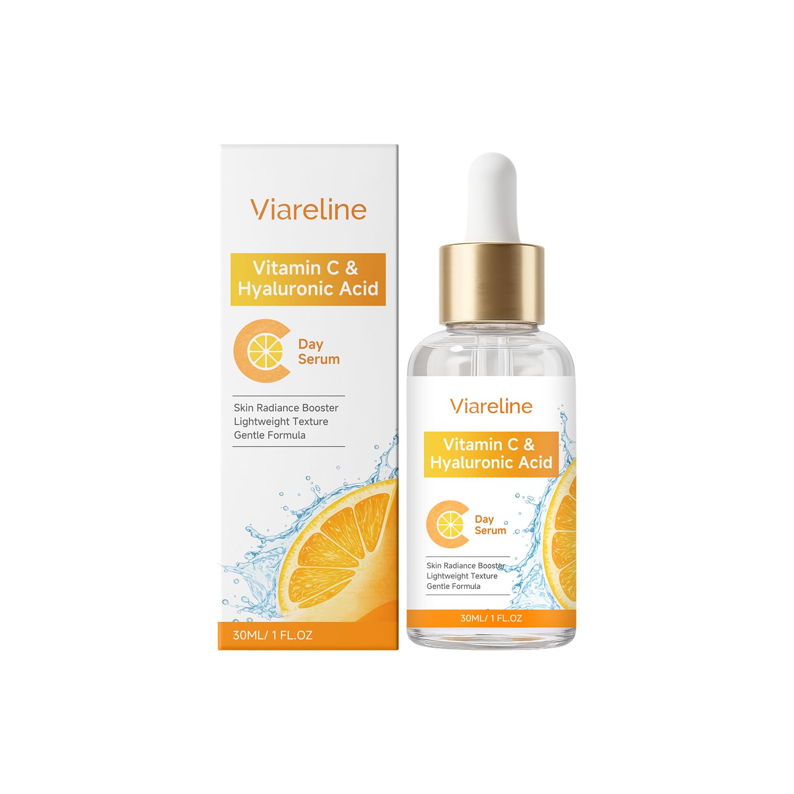 Viareline Vitamin C & Hyaluronic Acid Day Serum, Skin Radiance Booster with Ascorbic Acid and Arginine, Lightweight Gentle Formu