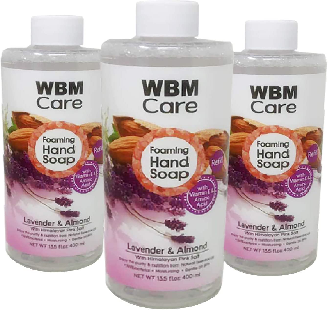 WBM Care Lavender Natural Foaming Soap Refills, Enriched with Almond Scent, Vitamin E & Amino Acid, Moisturizing & Nourishing, H