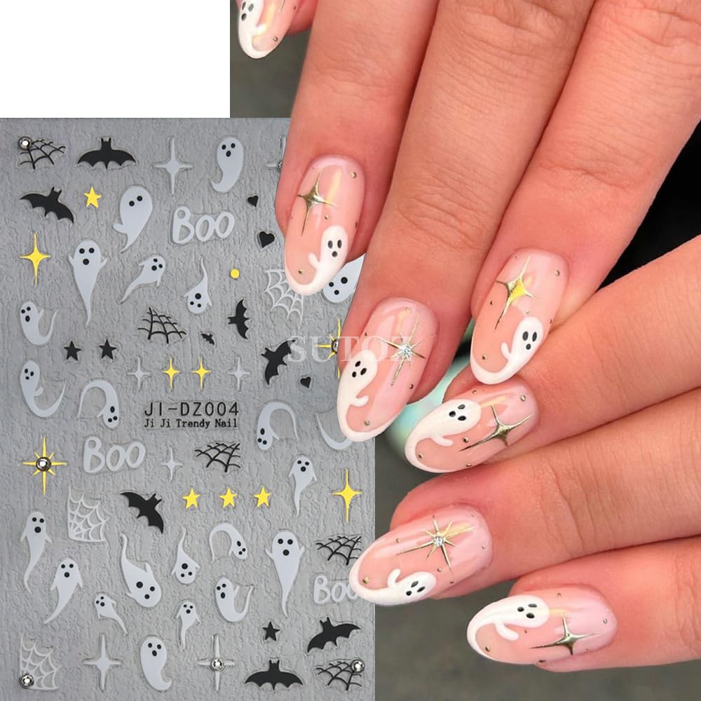 Halloween Nail Art Stickers Decals Ghost Spider Web Crystal Nail Decals 3Pcs Pumpkin Ghost 3D Self-Adhesive Halloween Nail Art S