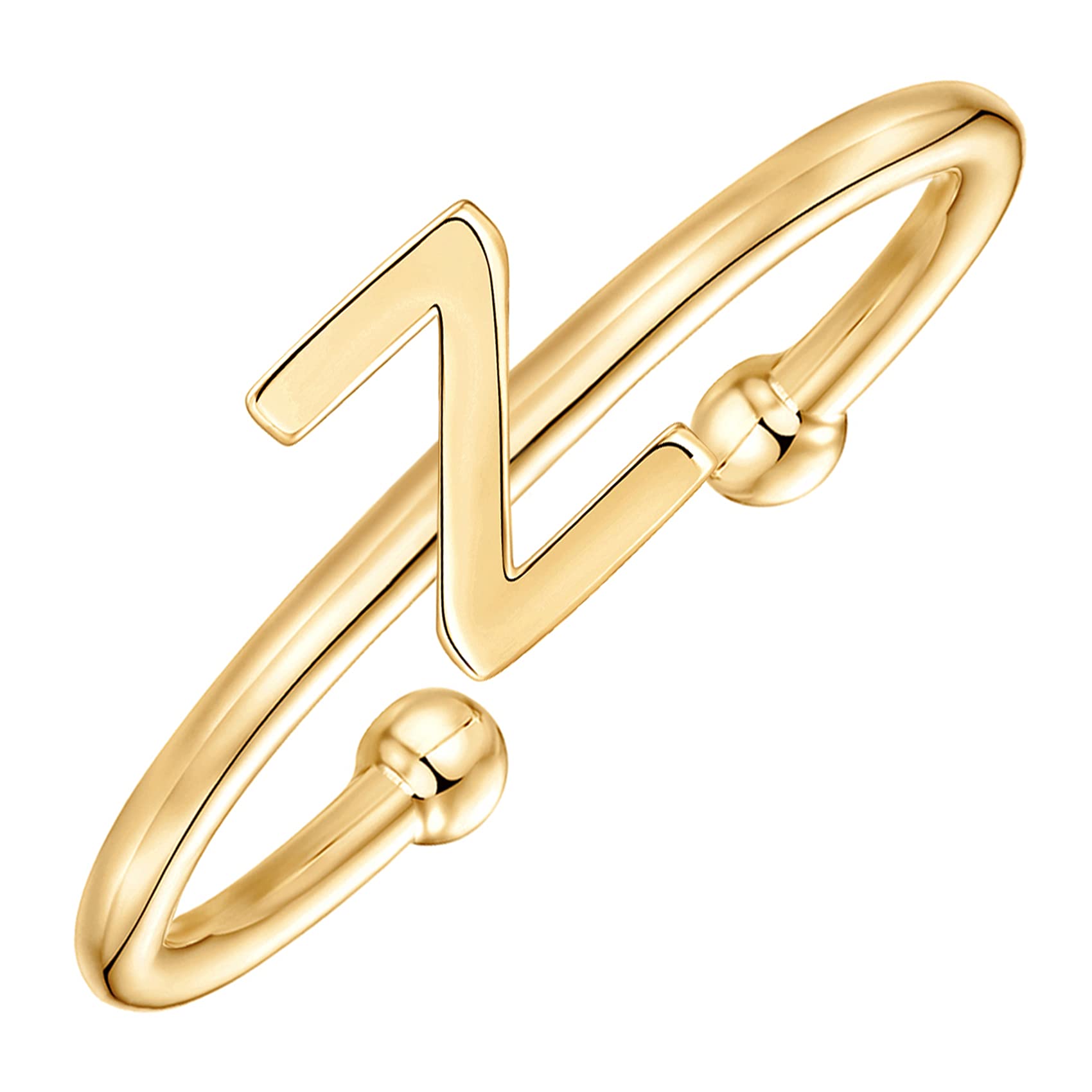 PAVOI 14K Yellow Gold Plated Initial Adjustable Ring - Women 's Z Initial Fashion Ring