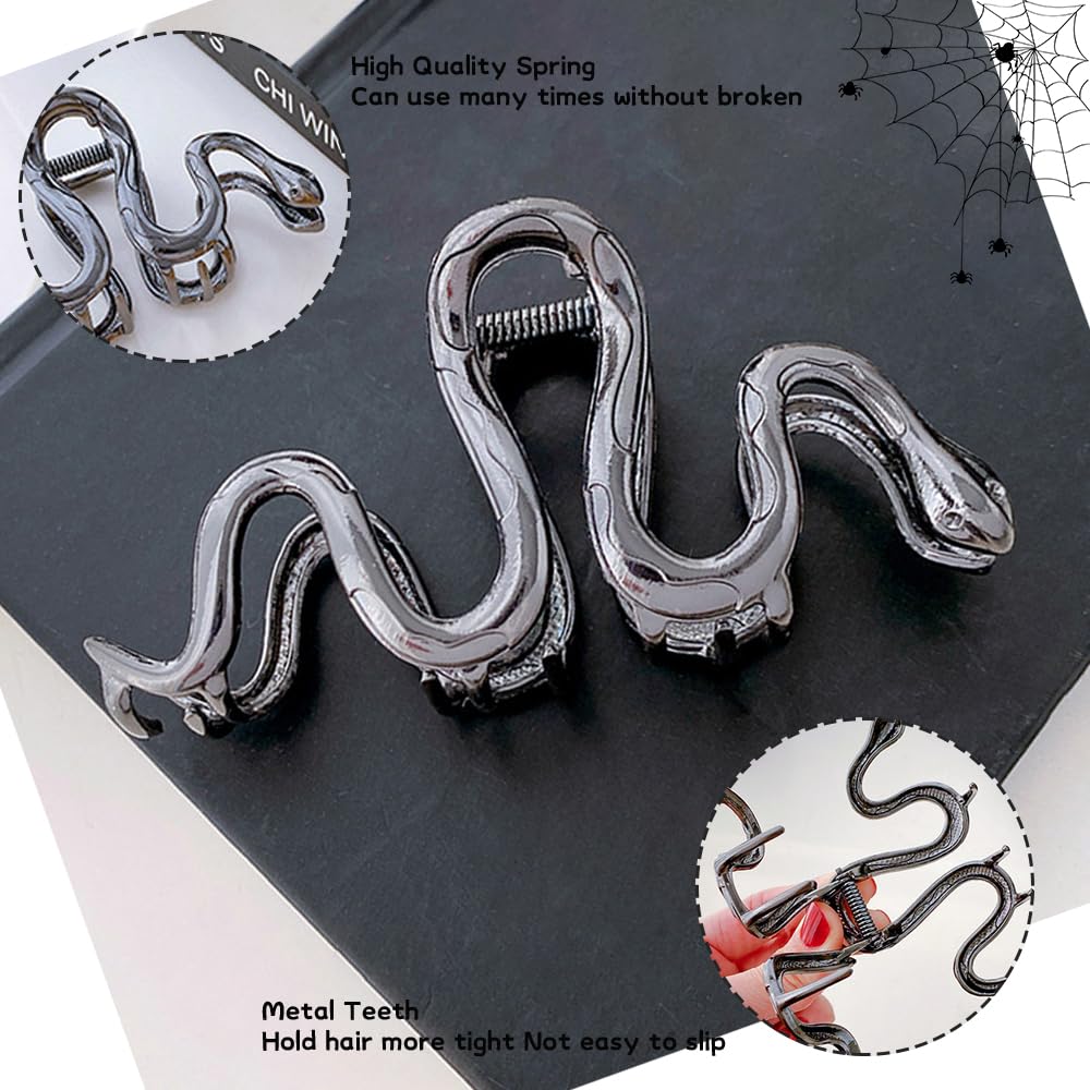 Aiupuoc Metal Black Snake Gothic Hair Claw Clip For Women'S Thick Hair, 1Pcs, Halloween Hair Decorations, Hair Accessories