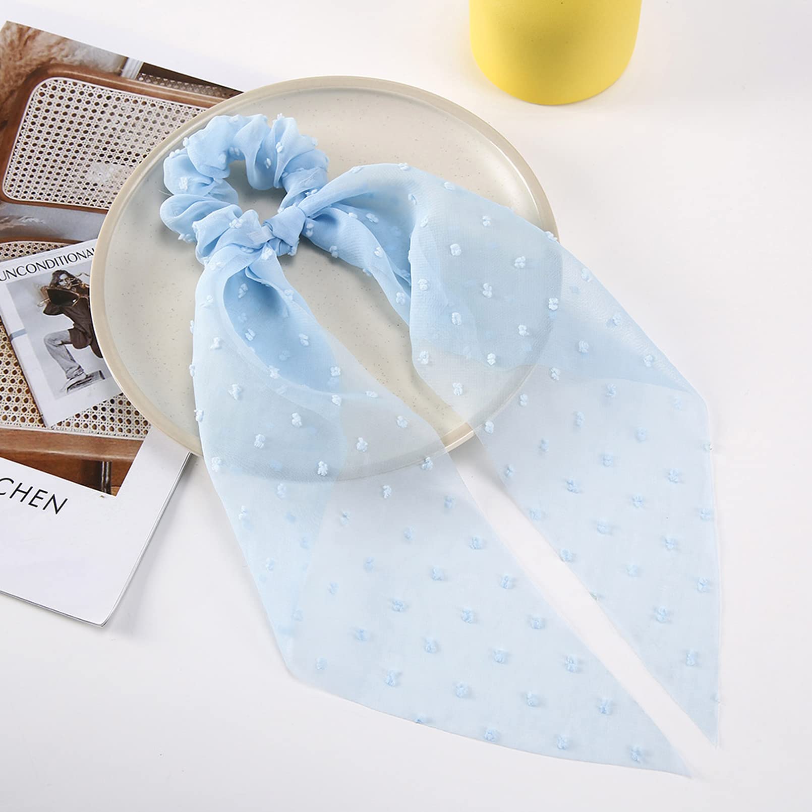 2 Pcs Hair Scrunchies Scarf Pink Blue Hair Ribbon Satin Bow Silk Elastic Hair Tie Bands Large Ponytail Holder Accessories For Wo