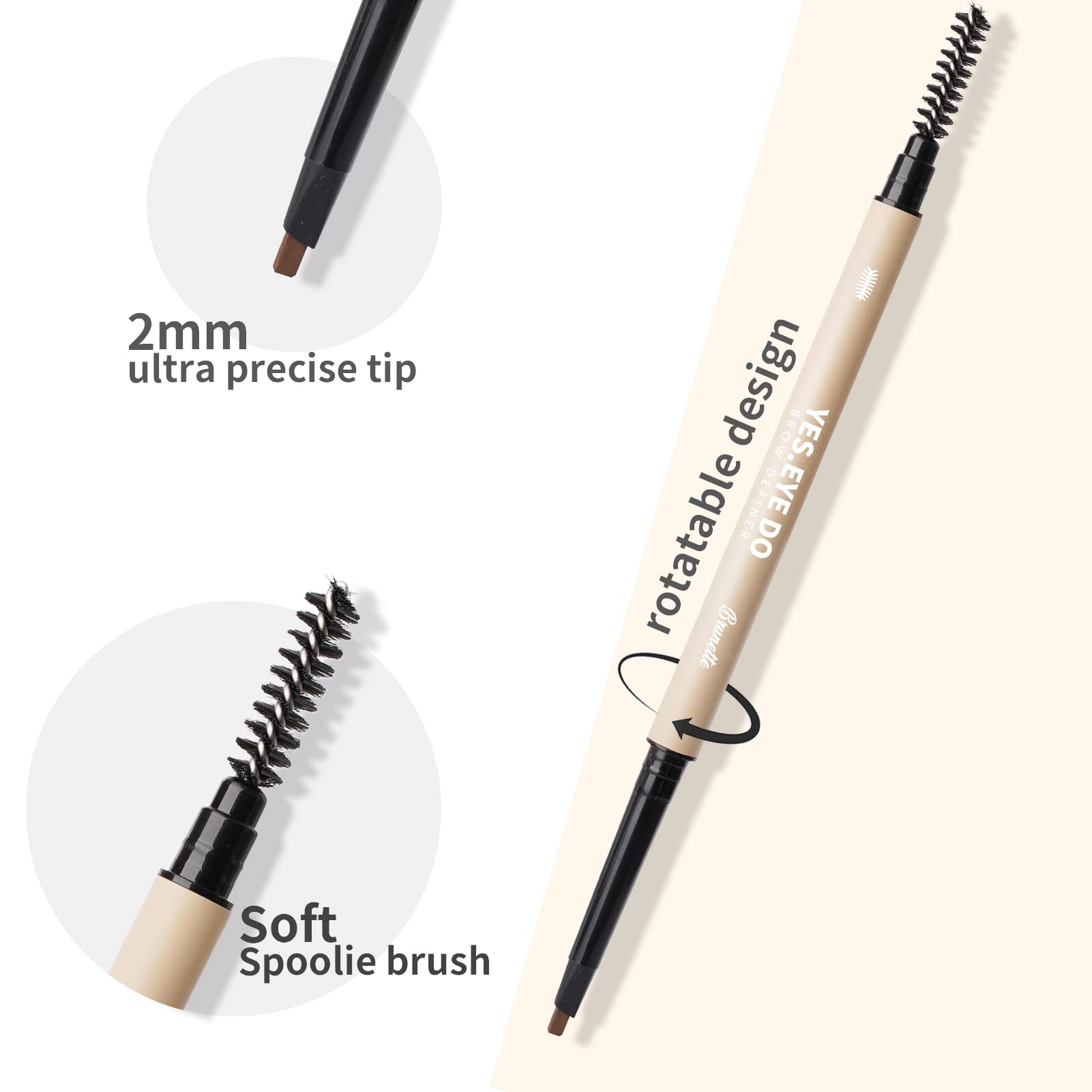 Gray Brown Eyebrow Precision Pencil, Brow Microfilling Pen with Blending Brush, Ultra precise Retractable Defining Pen,Perfectly