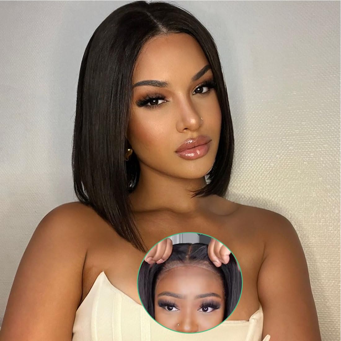 Wavymy Wear and Go Glueless Wigs Human Hair Pre Plucked Pre Cut 6x4 Bob Straight Wig Human Hair Upgraded No Glue HD Lace Front W