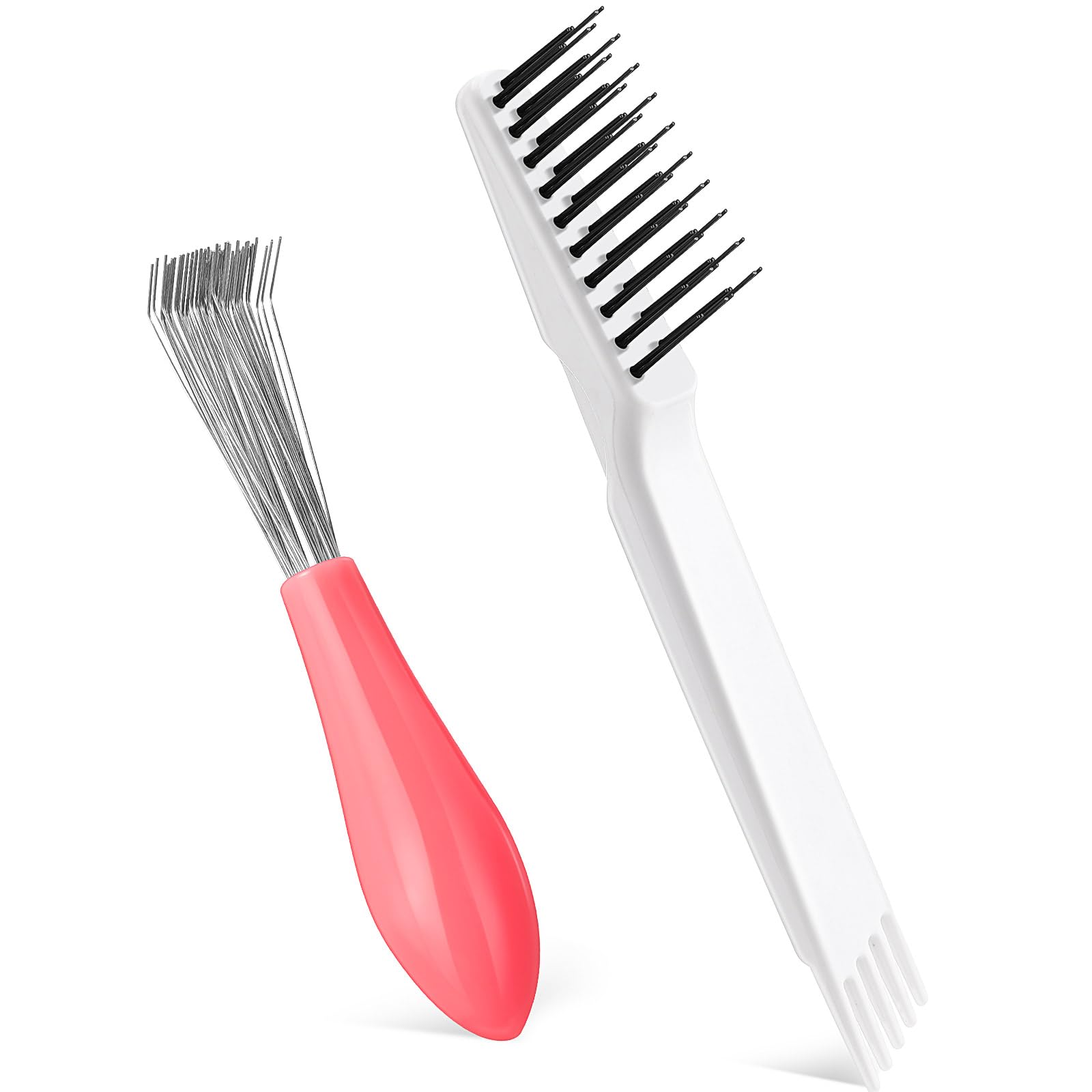 Boao 2 Pieces Hair Brush Cleaning Tool Comb Set 2-in-1 Mini Hair Brush Dirt Remover with Metal Wire Rake for Removing Dust Home 