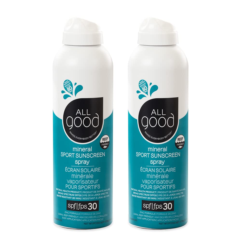 All Good Sport Sunscreen Spray - UVA/UVB Broad Spectrum SPF 30 - Water Resistant, Coral Reef Friendly - Zinc, Calendula, Aloe (6