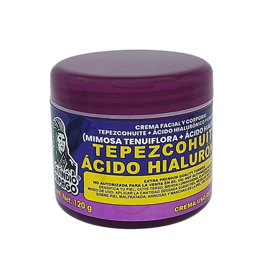 Del Indio Papago Tepezcohuite + Hyaluronic Acid Night Cream - Facial & Body Moisturizer with Collagen & Natural Extracts - Hydra