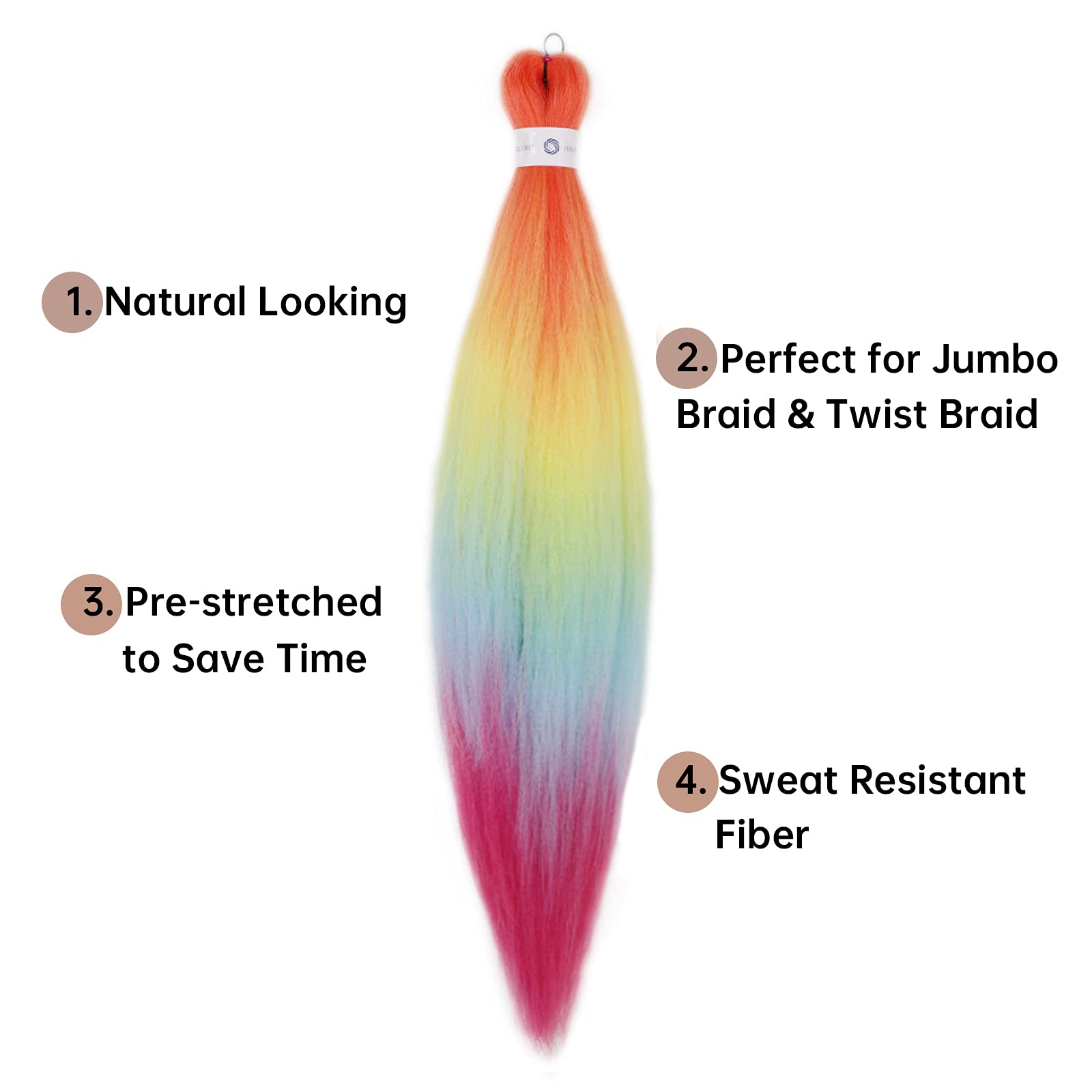 Pre-Stretched Braiding Hair Ombre Rainbow Braiding Hair Extensions 26 Inch 3 Packs Hot Water Setting Professional Soft Yaki Synt