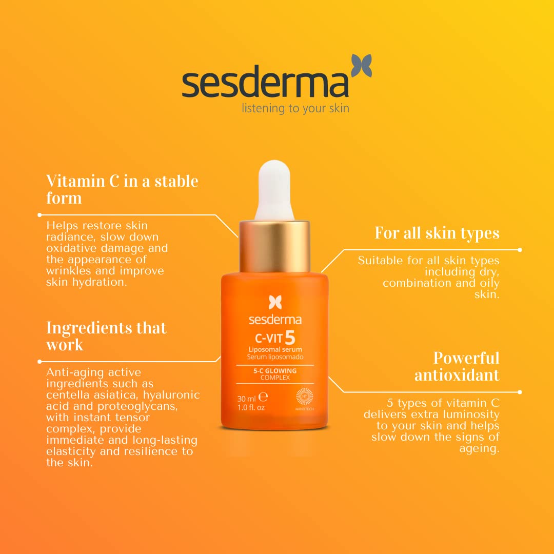 Sesderma C-VIT 5 Fusion Vitamin C Serum | Boosted Hydration, Radiant Glow, Antioxidant Defense | Targets Pigmentation | Pro Skin