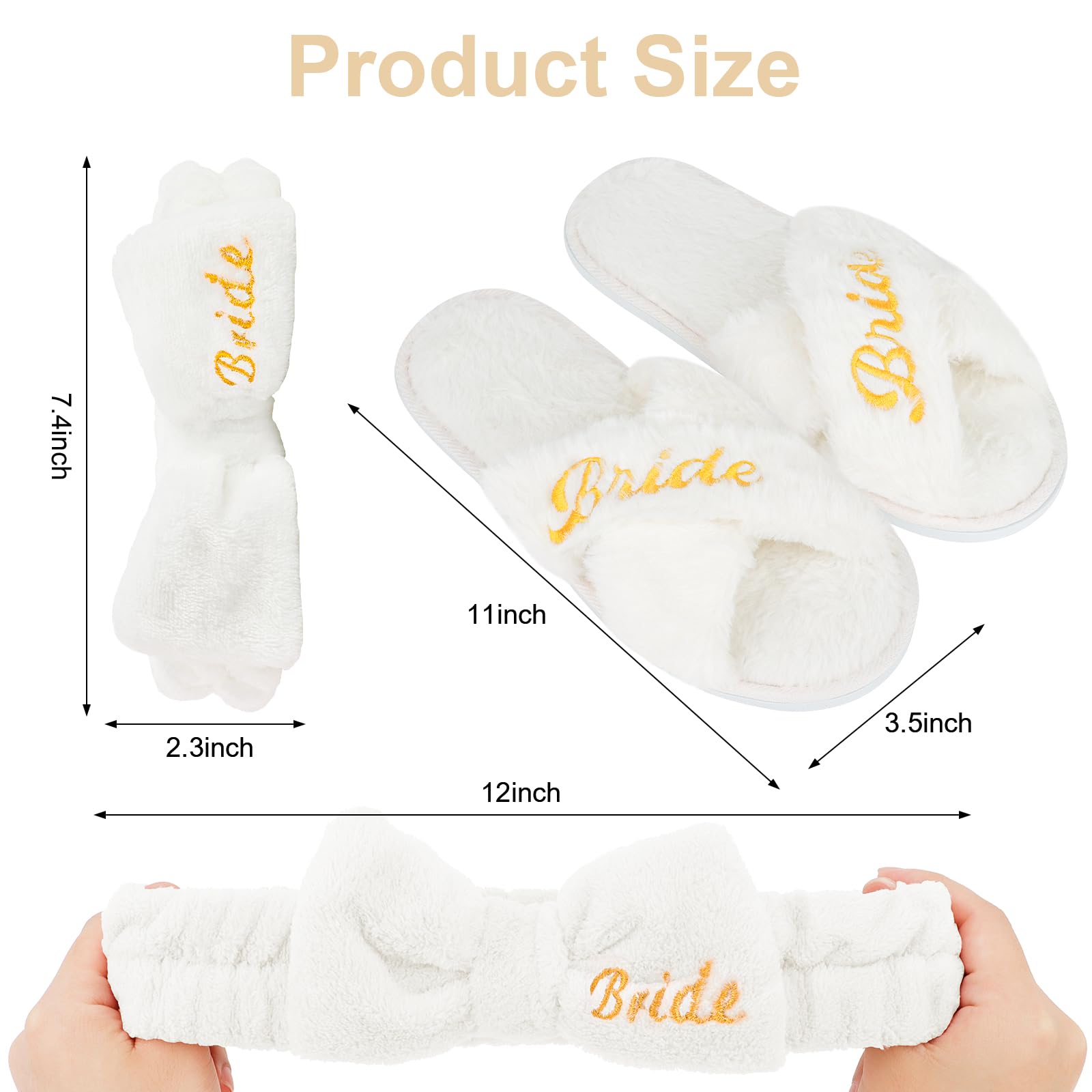 CIEHER Bride Spa Headband & Bride Slippers Set, Bride to Be Slippers Bride Gifts for Bachelorette Party Favors Bridal Shower Dec