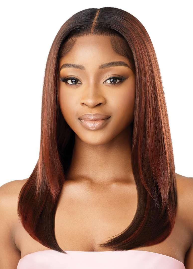 Outre Airtied 100% Fully Hand-Tied Wig - Human Hair Blend - Sleek Yaki 20 (DRST2/CHOCOLATE CARAMEL)