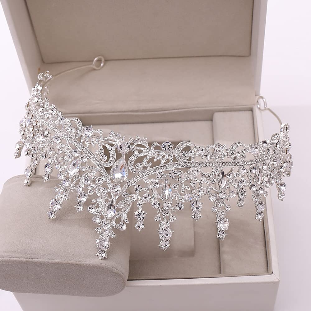 Tobatoba Silver Wedding Crystal Tiaras And Crowns For Women, Bride Royal Queen Headband Princess Quinceanera Headpieces For Birt