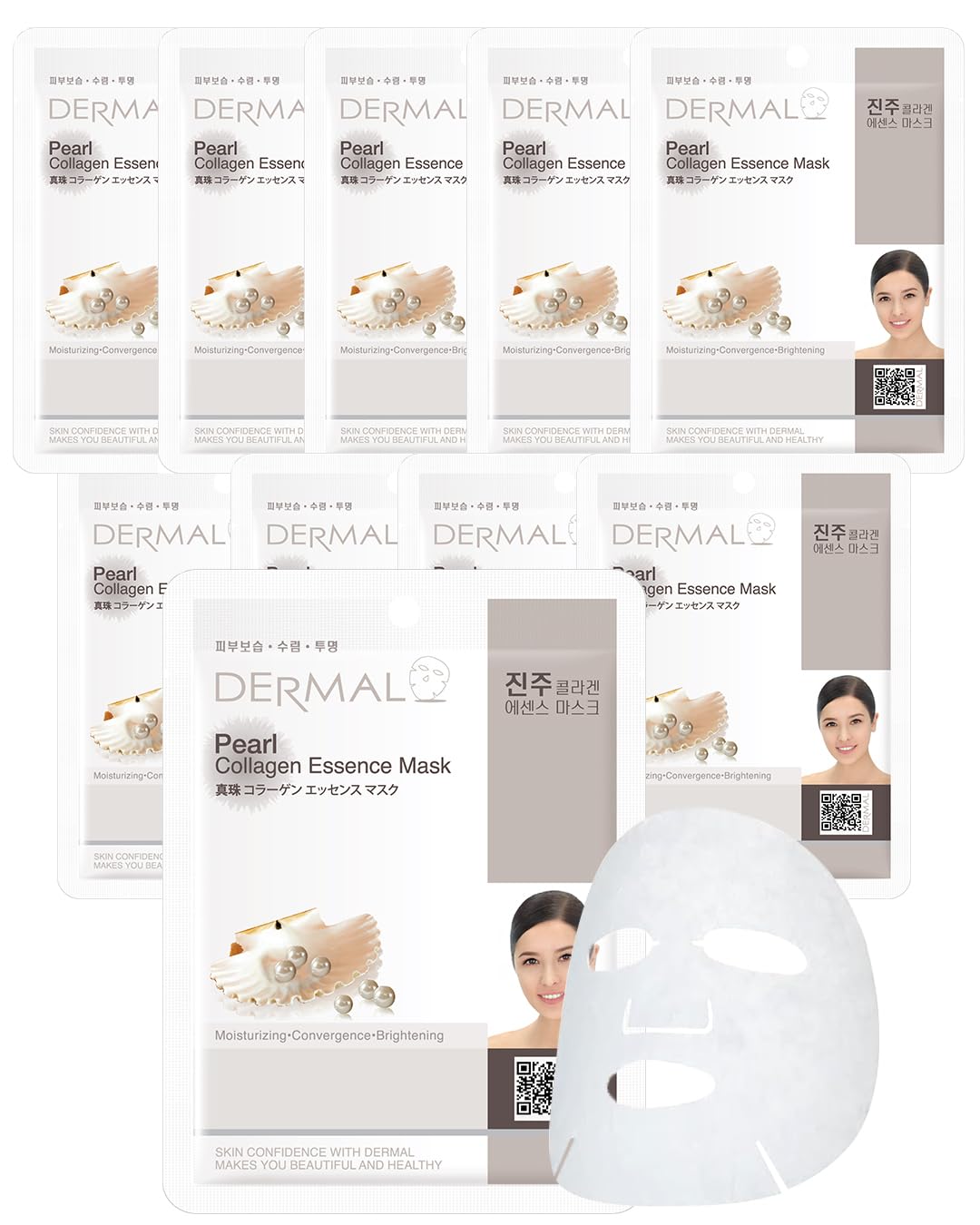 DERMAL Pearl Collagen Essence Facial Mask Sheet 23g Pack of 10 - Clarify Skin, Skin Smooth, Daily Skin Treatment Solution Sheet 