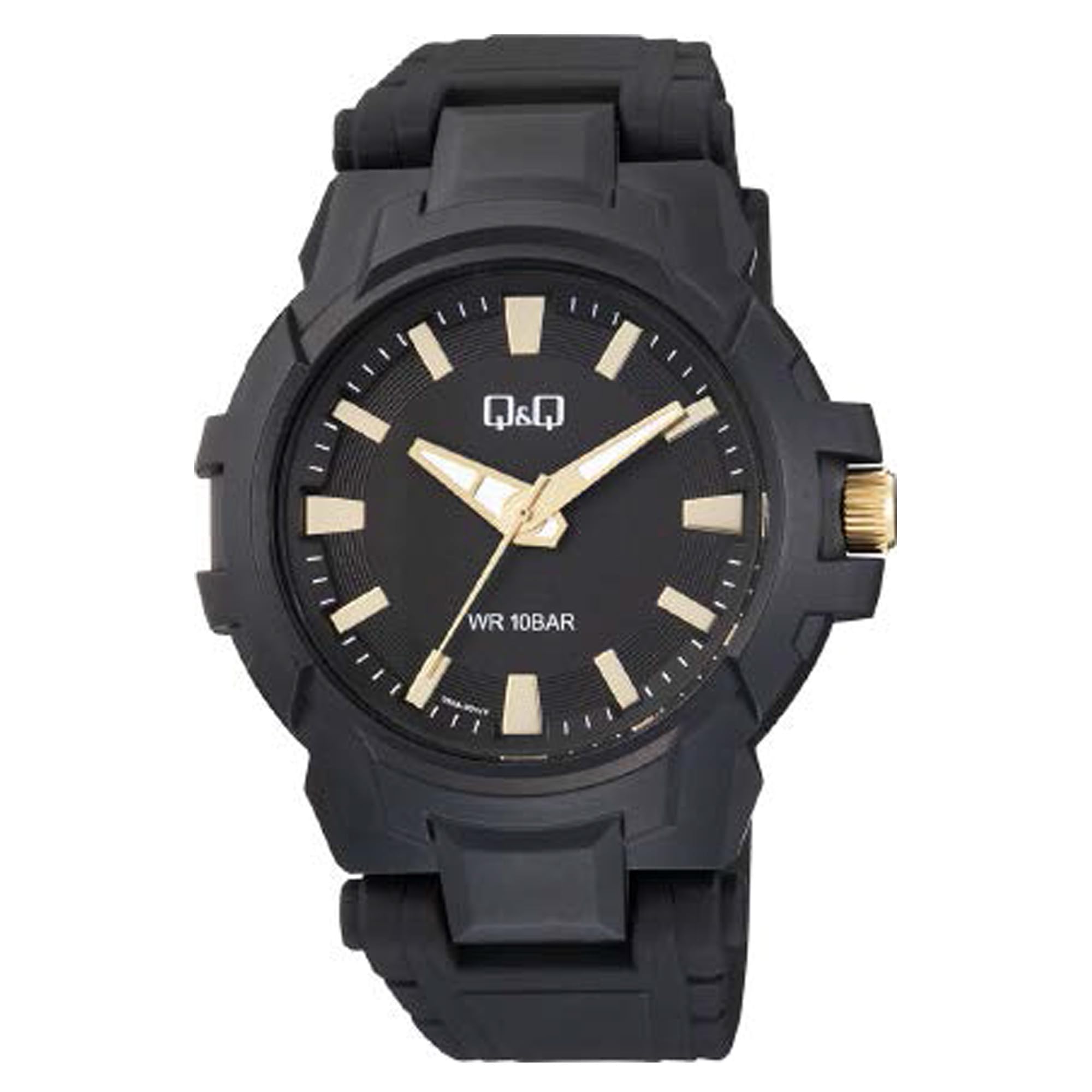 Q&Q MenS Fibre Strap Analog Watch (Black Dial)  100M Water Resistant, Lightweight Sports Casual Quartz Wristwatch  V50A001Vy