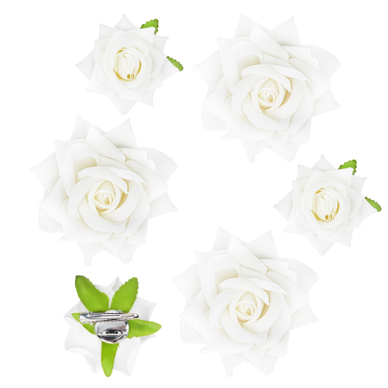CIEHER 6 Pcs White Rose Hair Clips for Women Girls, Flowers Hair Pins Rose Brooch Floral Clips, Fabric Rose Flowers Hair Clip Pi