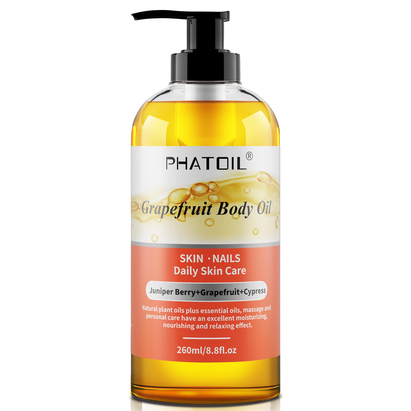PHATOIL Grapefruit Body Oil, 260ML Body oil for Nourish Skin, Long-Lasting Nature Fragrance Oils, Premium Grapefruit Body Oil Gr