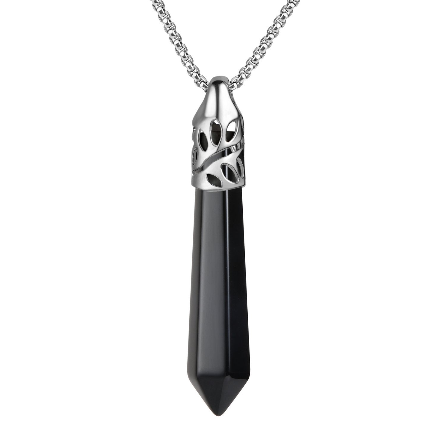 BEADNOVA Healing Crystal Necklace for Women & Men - Black Onyx Crystal Pendant Energy Healing Gemstone Jewelry Pendulum (Hexagon