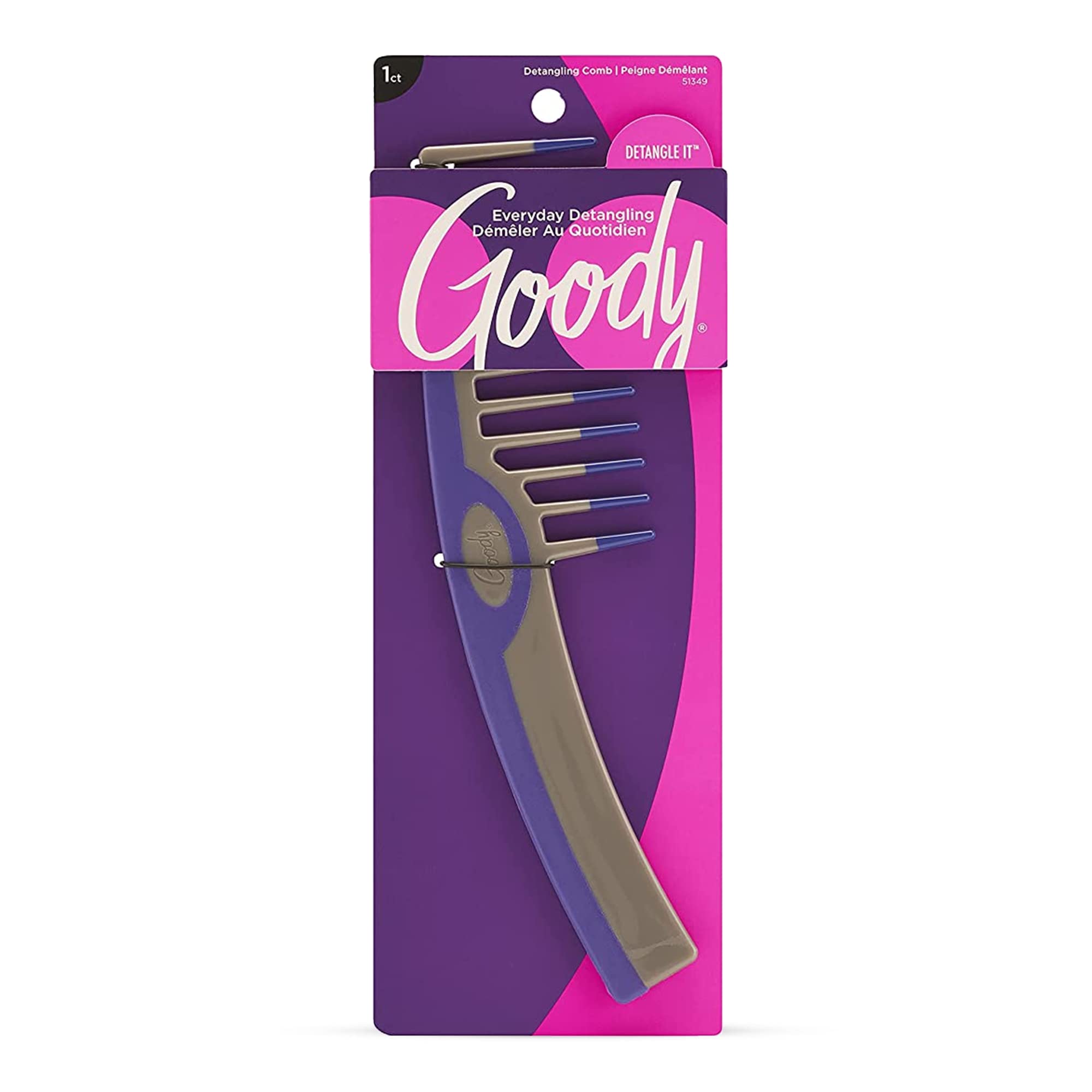 Goody Styling Essentials Detangling Comb (Color May Vary), Suitable for All Hair Types, Fine Tooth Comb Detangles Wet or Dry Hai