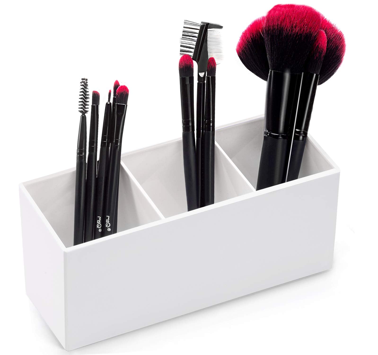 HBlife Makeup Brush Holder Organizer, 3 Slot Acrylic Cosmetics Brushes Storage Solution, White