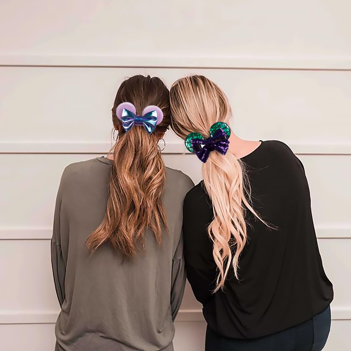 Wovowovo Mouse Ear Hair Scrunchies, 2 Count Mermaids Velvet Hair Ties For Ponytail, Cute Hair Accessories For Women And Girls, P