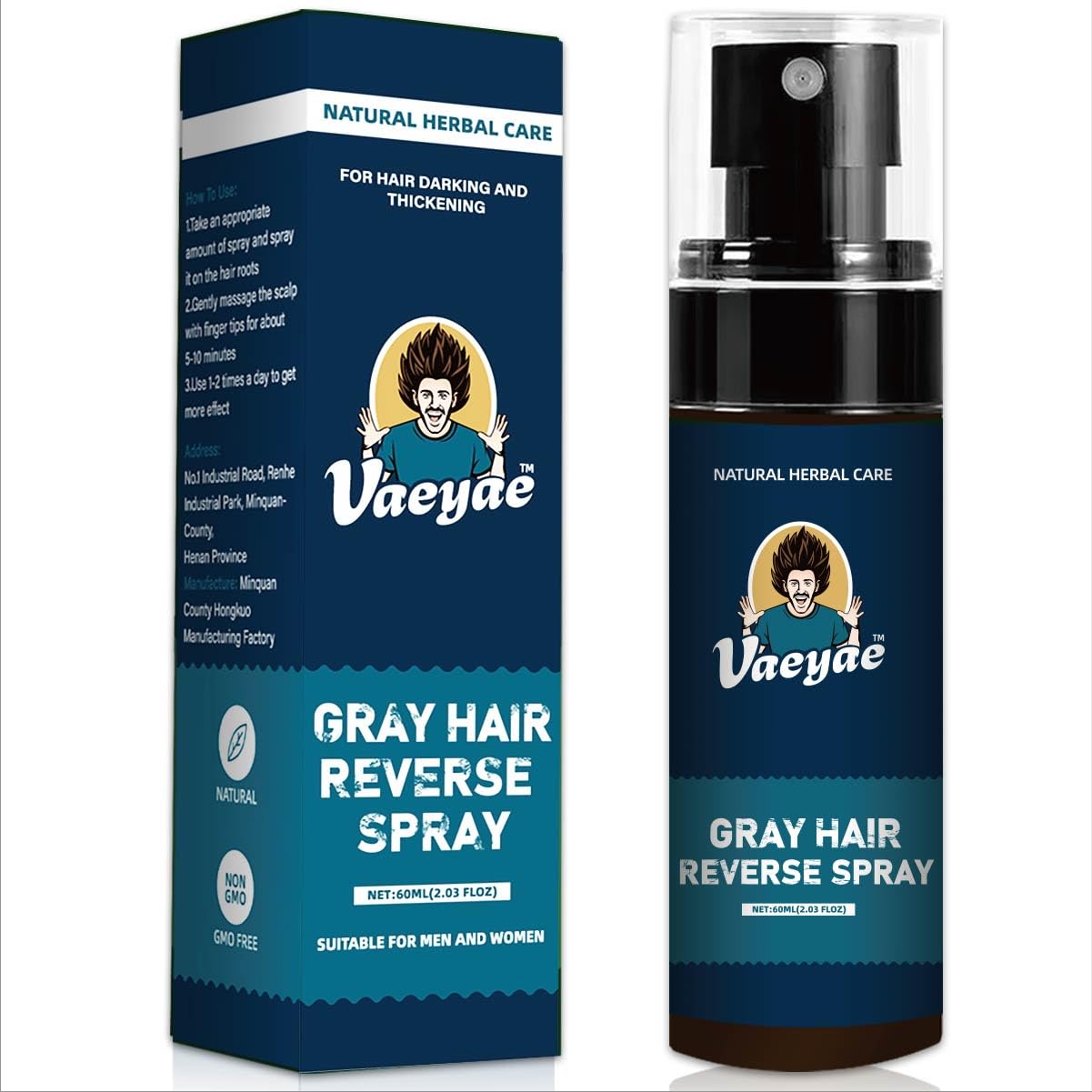 VAEYAE Natural Gray Hair Reverse Serum Spray, Polygonum Multiflorum Restore Hair Color & Growth, for Men and Women All Hair Type