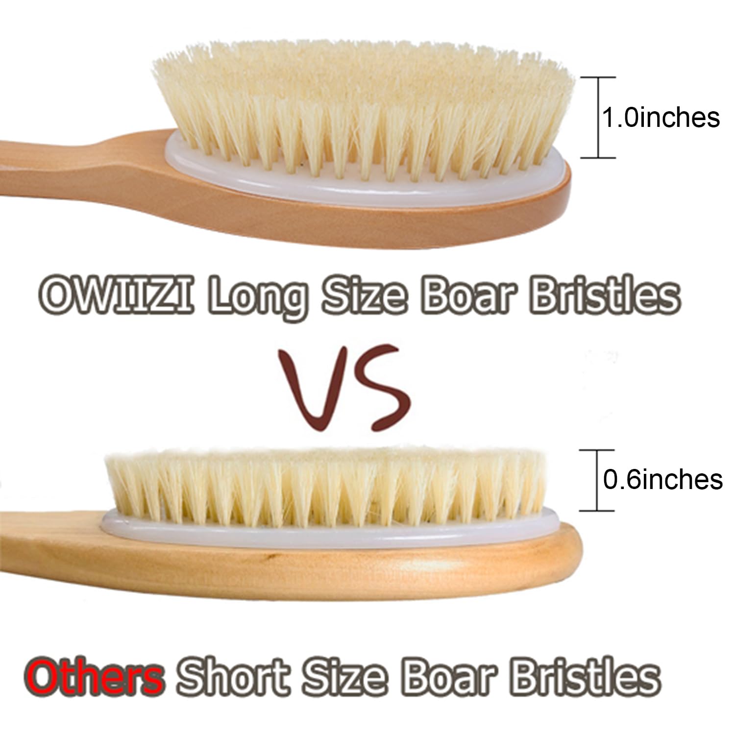 Owiizi Bath Brushes With Soft And Natural Bristles Antiskid Wooden Long Handle Shower Body Scrubber For Wet Or Dry Exfoliating,B